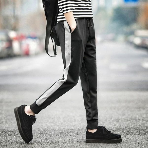 

spring autumn men casual sweatpants mens sportswear joggers striped pants fashion male skinny slim fitted gyms harem pants 2019, Black