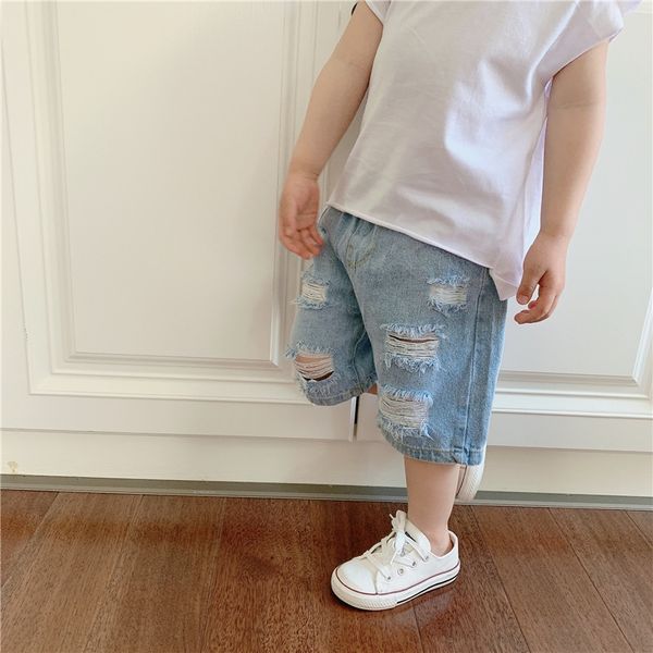 

migimiki children's clothing summer fashion hole-piercing denim shorts 2020 men's and shorts and jeans middle school children&#039, Blue