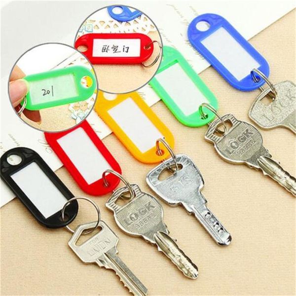 

50pcs colorful plastic key fobs luggage id tags labels key rings with name cards for many uses - bunches of keys jewelry, Silver