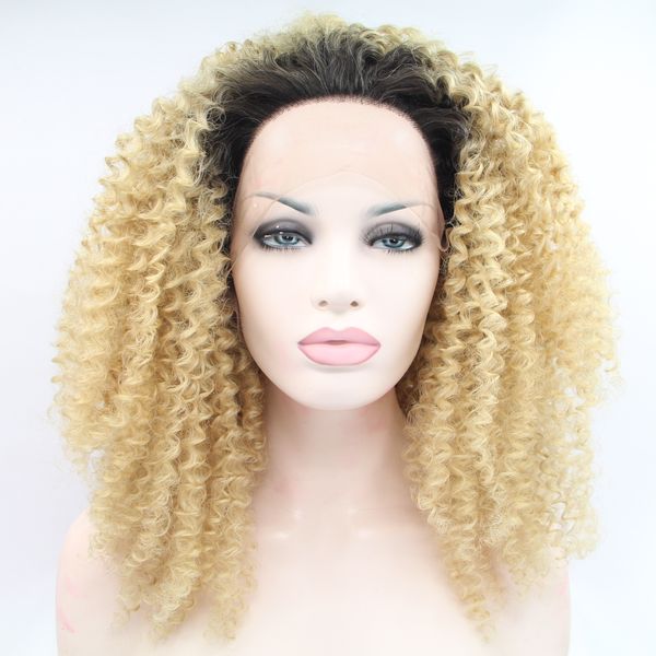 Peruca 360 Spitze Glueless Spitze vordere Perücken synthetische Ombre Blonde Lange Afro versaute lockige Perücken hitzebeständige Faser -Cosplay/Party -Perücken für Frauen