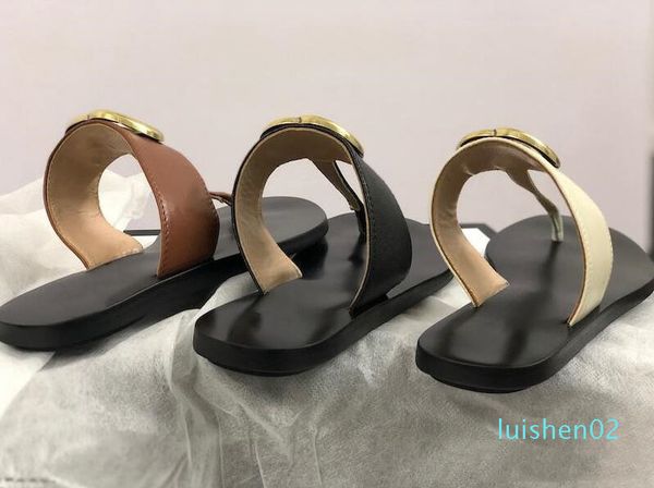 

genuine leather women man designer sandal luxury flip flops metal summer slipper large size 35-45 with box at02, Black