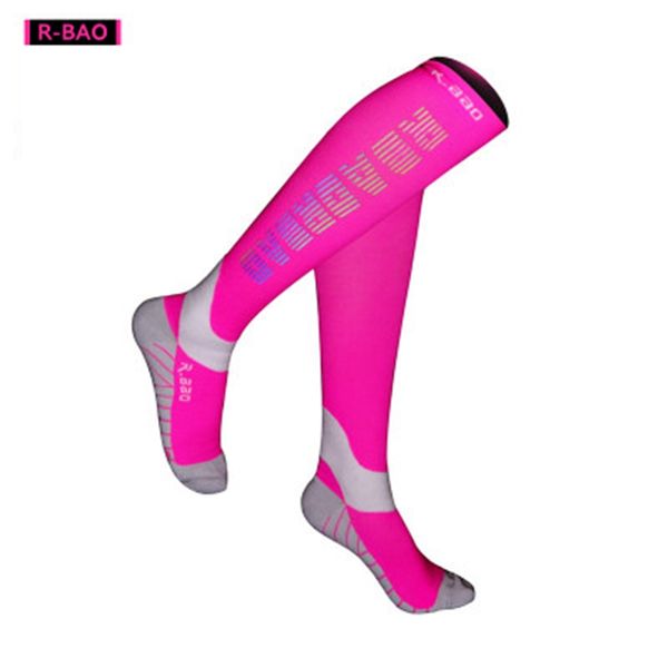 

r-bao 1 pair professional cycling socks men marathon sports night reflective running sock long compression socks, Black