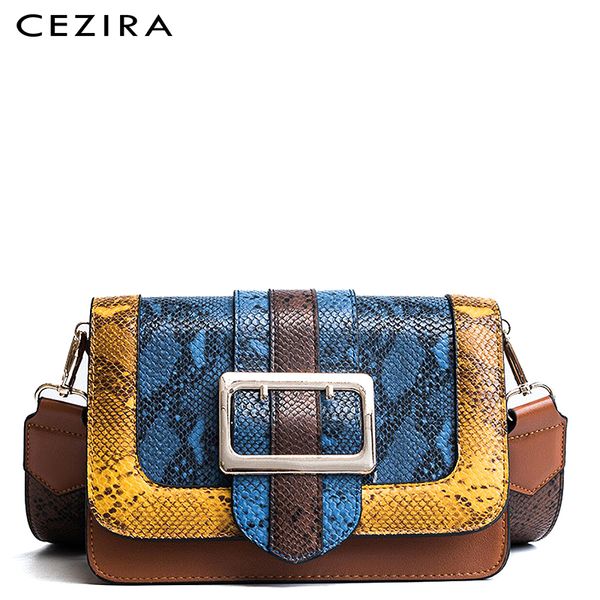 

cezira women big buckle shoulder flap bag female fashion snake vegan leather box handbag ladies small animal print color bags