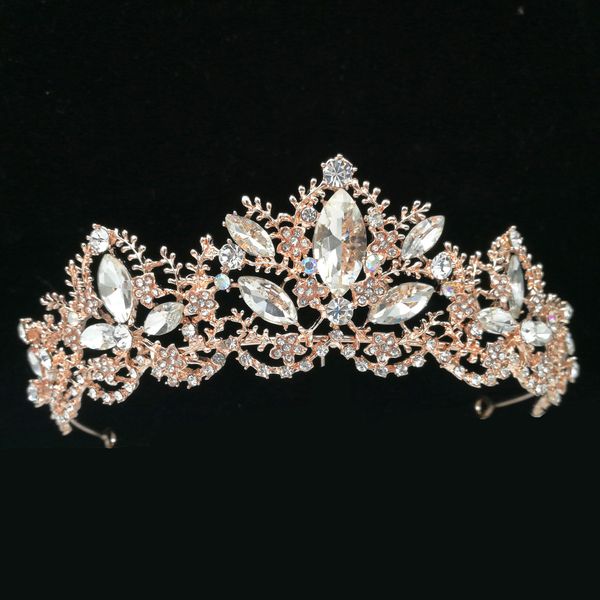 

New Fashion Baroque Luxury Crystal Bridal Crown Tiaras Rose Gold Diadem Tiaras for Women Bride Wedding Hair Accessories