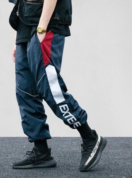 

casual pants men letter patchwork track trousers elastic waist sweatpants fahsion joggers harajuku streetwear, Black