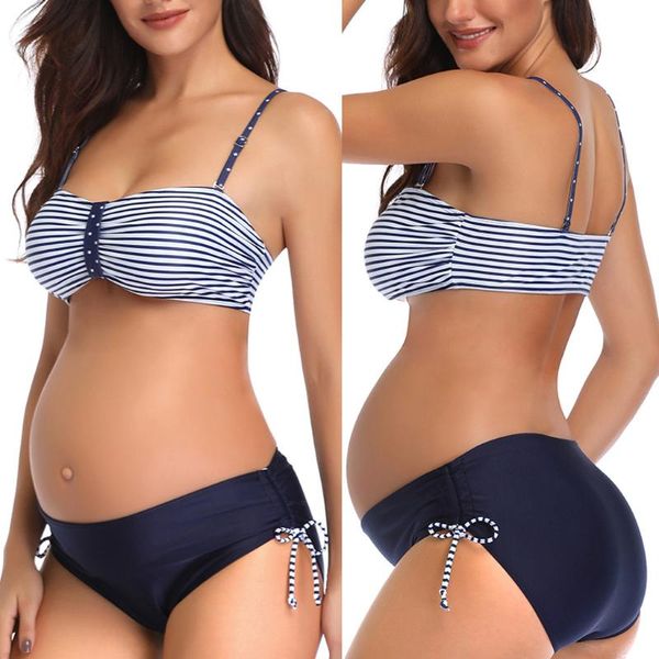

sleeveless striped maternity bikini set summer beach bathing suit swimsuit pregnant women slim bikinis slim pregnancy swimwear, White