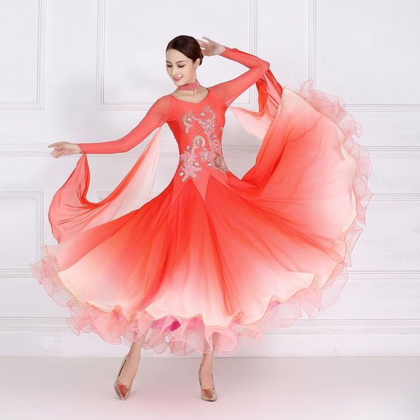 

ballroom competition dance dresses long sleeve waltz dancing dress women standard ballroom dance skirt, Black;red