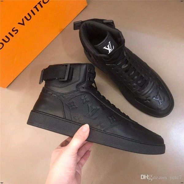 

18ff men shoes new fashion autumn pu leather footwear for man new high lace up casual shoes men comfortable sneakers flat shoes mmmmj, Black