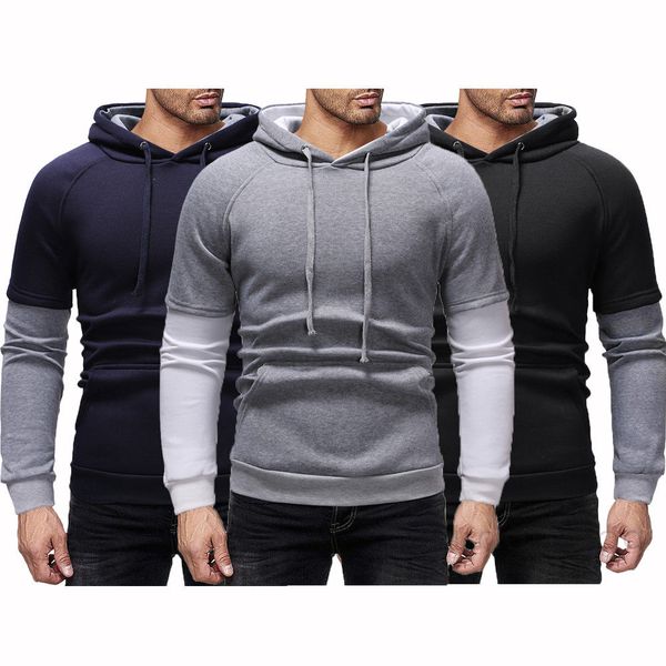 

2019 new style fashion men's winter warm hoodies slim hooded patchwork cotton thick outwear with hat casual coat, Black