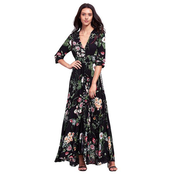 

Bohemia Summer Dress Retro Dress Women Loose Beading Vestido De Festa Boho Robe Femme Tunics Women Floral Dresses