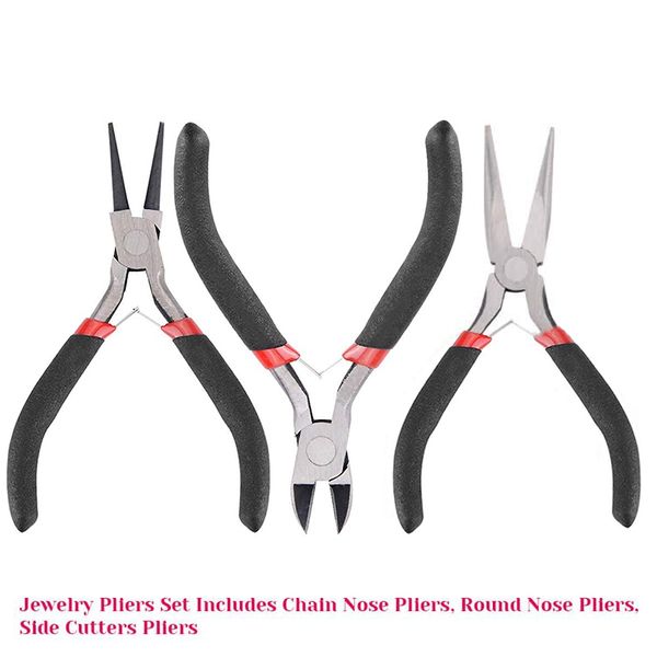 

7 pcs jewelry pliers and jewelry beading wire tools set includes needle nose pliers, round nose pliers, wire cutters and craft w