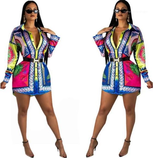 

печатные футболки sexy deep v-образным вырезом сбор талии тройники повседневная с длинным рукавом тройники женская одежда женщины дизайнер 3, White