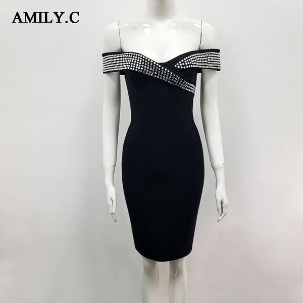 

2019 summer new bandage bodycon dress with a word shoulder-studded dress elegant celebrity party, Black;gray