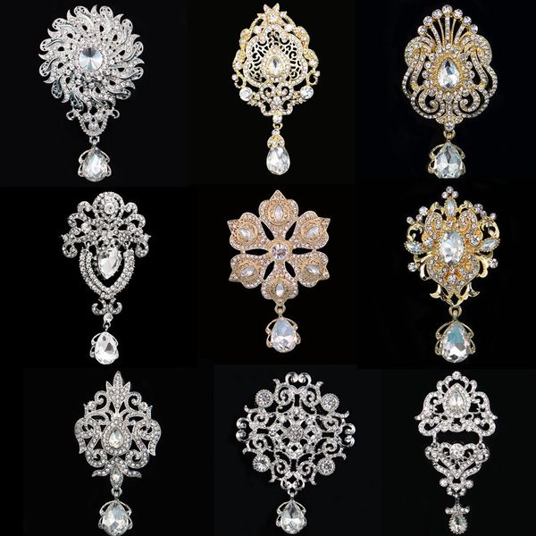 

diezi vintage gold silver color crystal brooches for wedding women party dress rhinestone bridal bouquet water drop brooch pins
