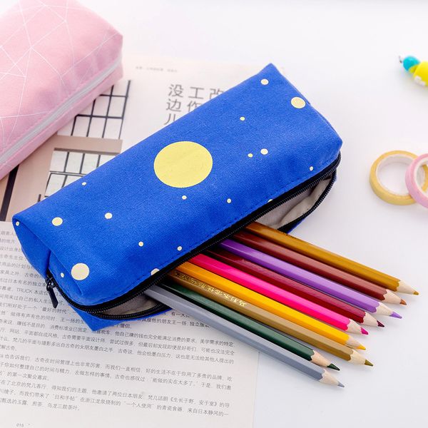 

simple grid geometric pencil case school supplies moon pencil box estojo escolar cotton and linen case for school