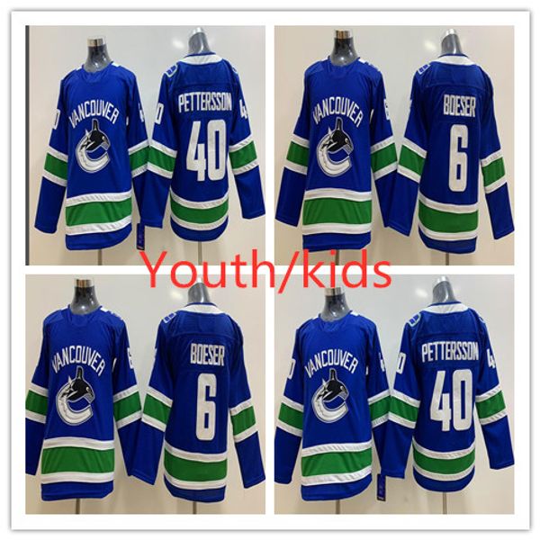 

new youth kids vancouver canucks hockey jersey 6 brock boeser 40 elias pettersson youth home royal blue hockey jersey boys, Black;red
