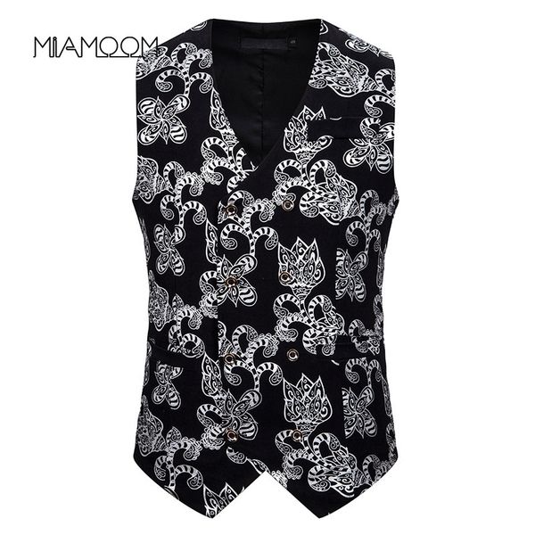 

miamoom men's vest slim fashion gilt printed vest dress performance, Black;white