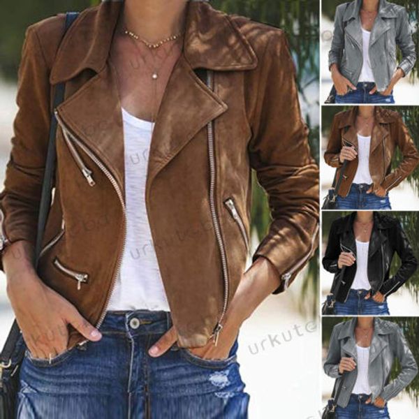

women ladies leather jacket coats zip up biker casual flight coat outwear, Black;brown