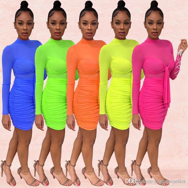 

summer womens dress european and american womens mesh nightclub dress with round neck long sleeve apparel, White;black