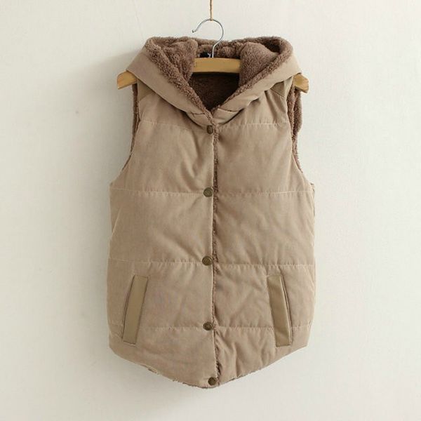 

autumn winter slim women vest jacket warm cotton hooded waistcoat female, Black;white
