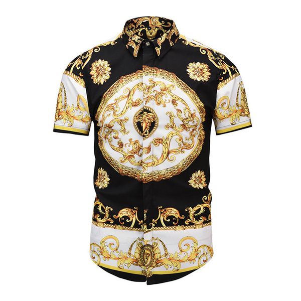 

New men 039 dre hirt fa hion harajuku ca ual hirt men medu a black gold fancy 3d print lim fit hirt