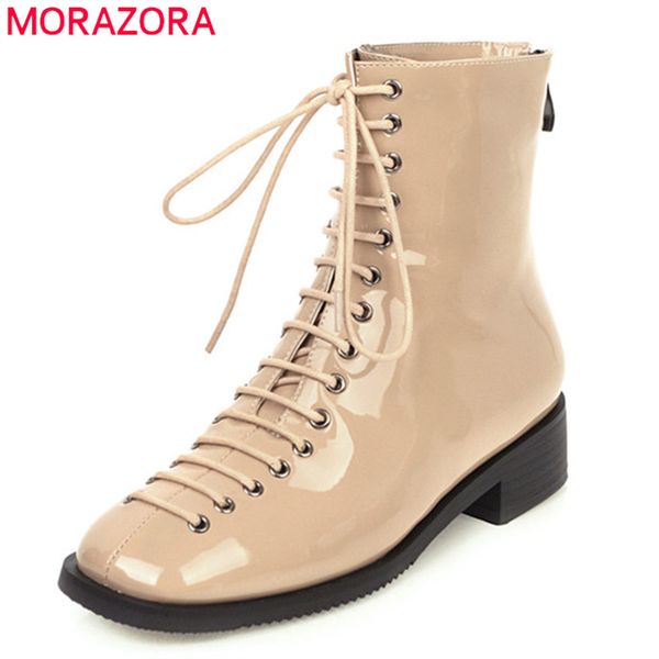 

morazora 2020 new fashion ankle boots for women cross tied square toe autumn short boots comfortable low heel casual shoes woman, Black