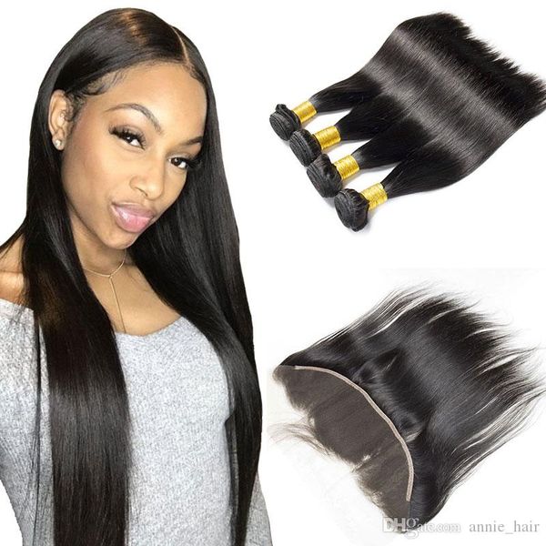 Brazilian Virgin Straight Human Hair Extensions 4bundles With 13 4