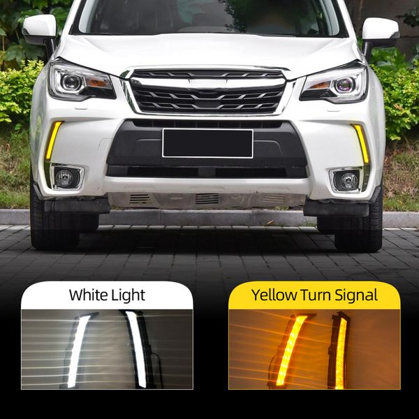 2pcs carro conduzido dia drl luz correndo luz para Subaru Forester 2013 2014 2015 2016 2017 2018 com sinal de volta amarelo lâmpada Fog