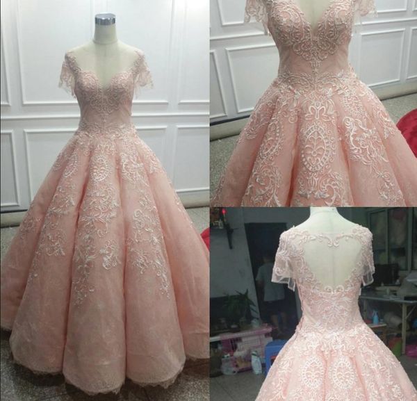 

2020 real image розовое бальное платье платья quinceanera sheer cap sleeve jewel шеи аппликация 3d flora puffy выпускного вечера платья arab, Blue;red