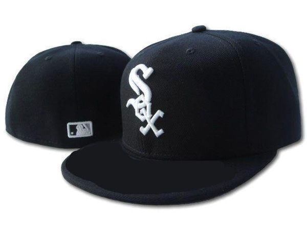 

new on field white sox fitted hat flat brim embroiered letter sox team logo fans baseball hats full closed, Blue;gray