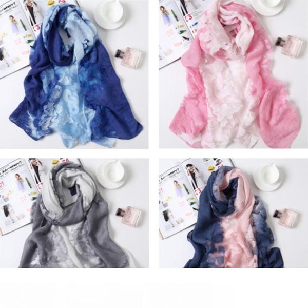 

красивая мода градиент шарф 180 см * 90 см шифон шелковый шарф леди роскошные осенние длинные шарфы мягкие палантины шарф, Blue;gray