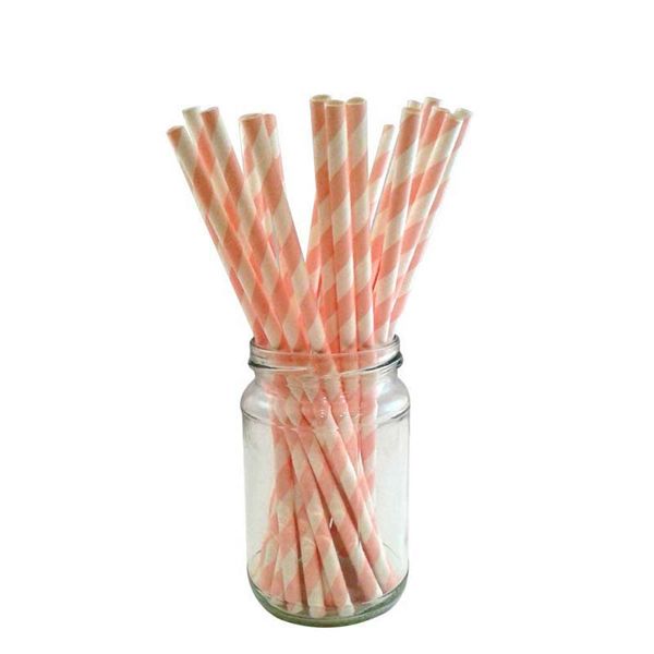 

new 25pcs vintage stripe drinking straw metallic gold and pink stripy paper straws xoa88