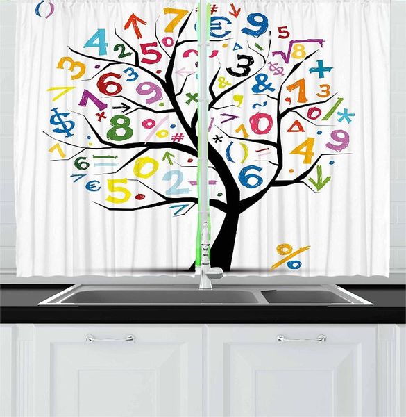 

mathematics classroom kitchen curtains tree with colorful numbers math funny kids drawing window curtain for kitchen cafe decor