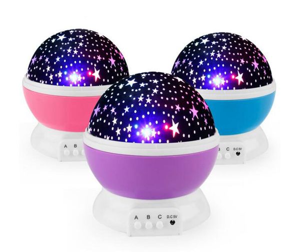 Girando o Projetor de Luz Noturna LED Spin Starry Sky Star Lâmpada de Carregamento USB Mestre Crianças Crianças Bebê Sono Romântico Levou Lâmpada USB Projeção