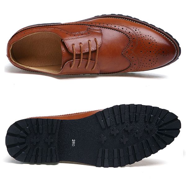 

brogue dress shoes men formal oxfords shoes for men pu leather shoes men footwear british style, Black