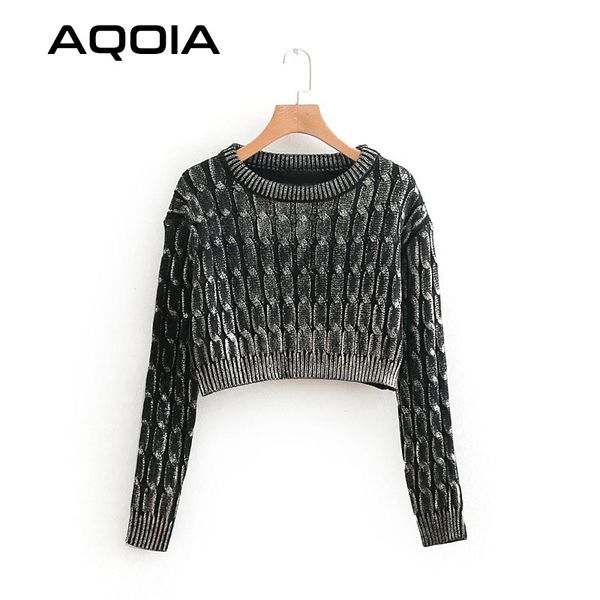 

women's sweaters aqoia streetwear long sleeve women pullover lurex knitted ladies sweater 2021 fashion winter crop clothing drop, White;black