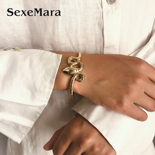 

sexemara serpentine exaggerated bangles for women retro curved niche original creative unique geometric metal opening jewelry, Black