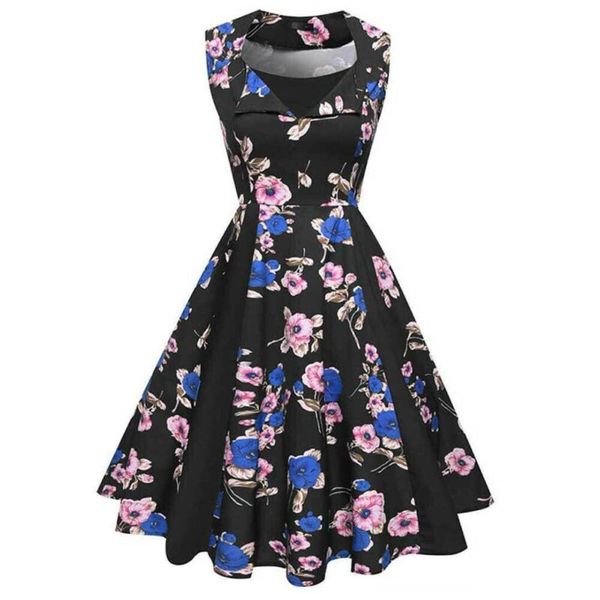 

womens dress 2019 summer a-line dress party retro floral print short mini party beach ball gown sweet girls, Black;gray