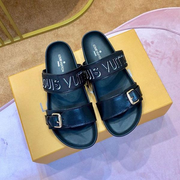 

new luxury womens sandals fashion real leather print brand flip flop summer classics casual shoes flats beach sandals quality, Black