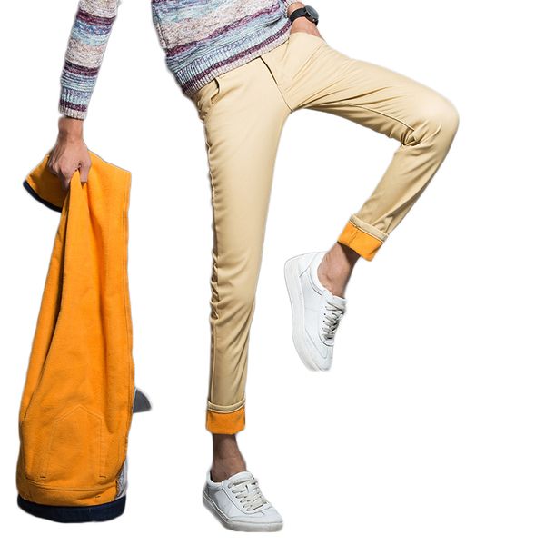 

2019cholyl winter new men's warm jeans golden velvet casual elasticity thick slim denim pants brand men trousers, Blue