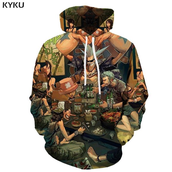 

kyku one piece sweatshirts men monkey d luffy hoodes 3d animal hooded casual character hoodie print anime hoody anime, Black