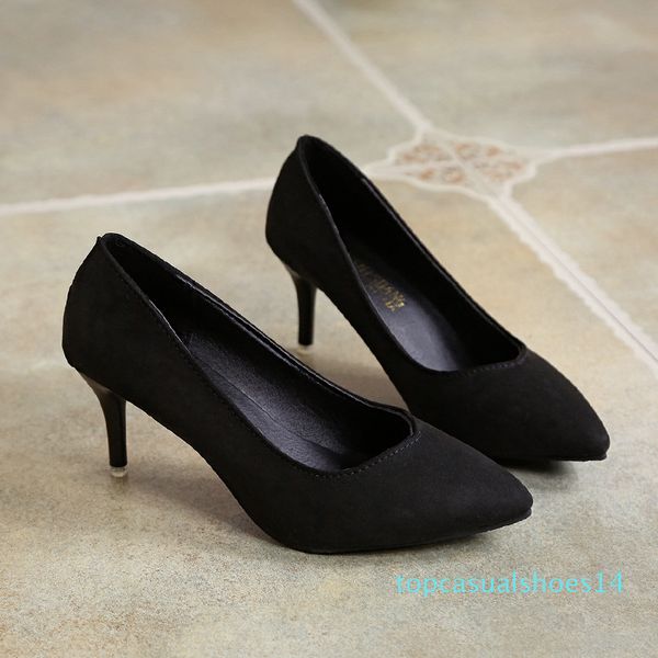 

pointed high heels stiletto shallow mouth wild women's single shoes professional work shoes red bottom high heels t14, Black