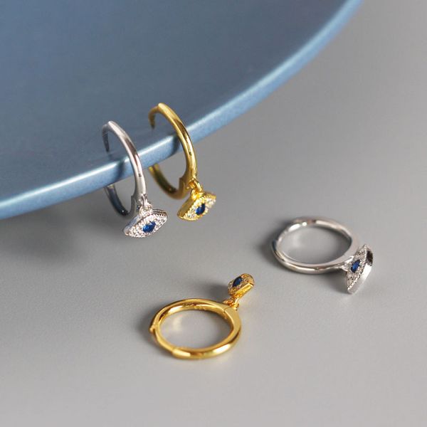 

stud arrival evil eyes earring 100% 925 sterling silver mini zircon blue pendant small earrings for women, Golden;silver