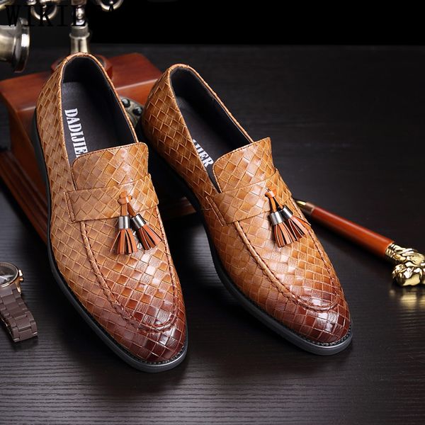 

italian business men shoes leather woven elegant formal dress flats designer office footwear luxury oxford shoes for men, Black