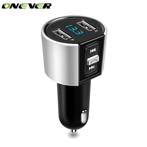 

onever bluetooth car fm transmitter wireless radio adapter dual usb charger mp3 player support u disk music play with voltmeter