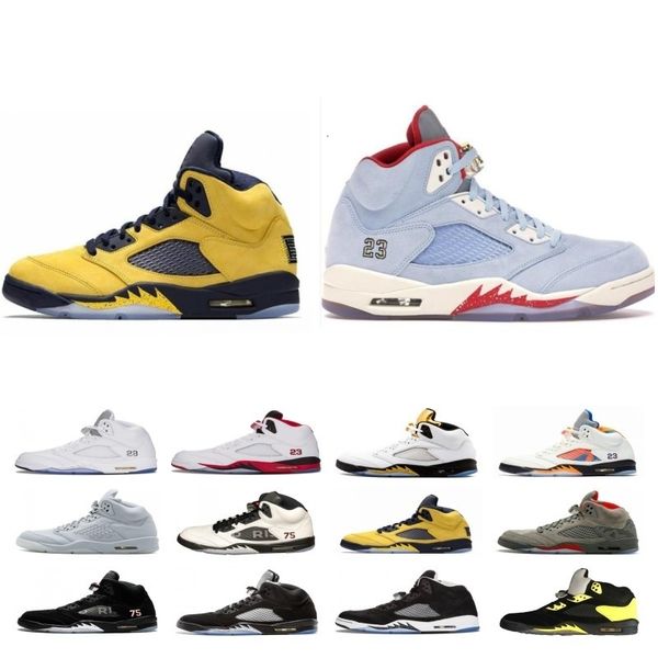 

michigan inspire trophy room 5s ice blue men basketball shoes 5 laney yellow bred red suede metallic black sports sneakers