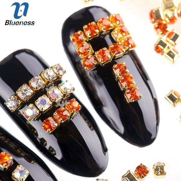 

100 pcs/pack glass nail decorations 3 colors colored diamonds square bottom alloy nails accessoires nail art supplies, Silver;gold
