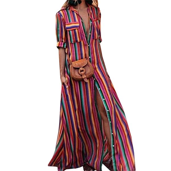 

long dress summer striped print deep v neck dress bohemia beach women casual loose chiffon dresses, White;black
