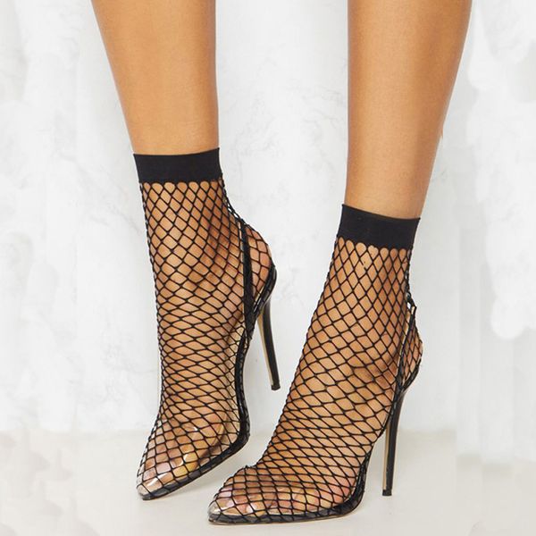 

summer 2019 womens fashion pointed toe hollow mesh pumps stilettos high heel shoes for women streetwear, Black