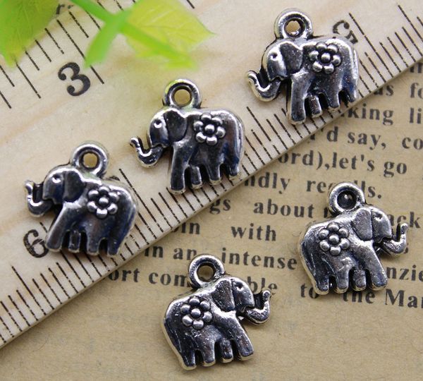 

wholesale 100pcs elephant alloy charms pendant retro jewelry making diy keychain ancient silver pendant for bracelet earrings 12x12mm, Bronze;silver